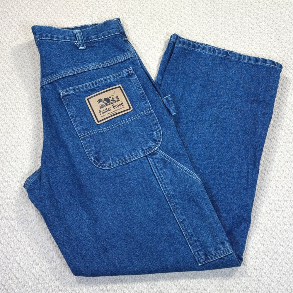 Vtg Pointer Brand Women Carpenter Jeans Blue Denim Wide Leg High Rise Work 30x30